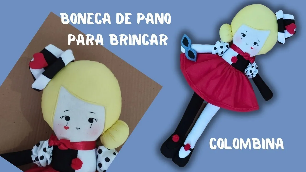 Boneca de pano Colombina para brincar