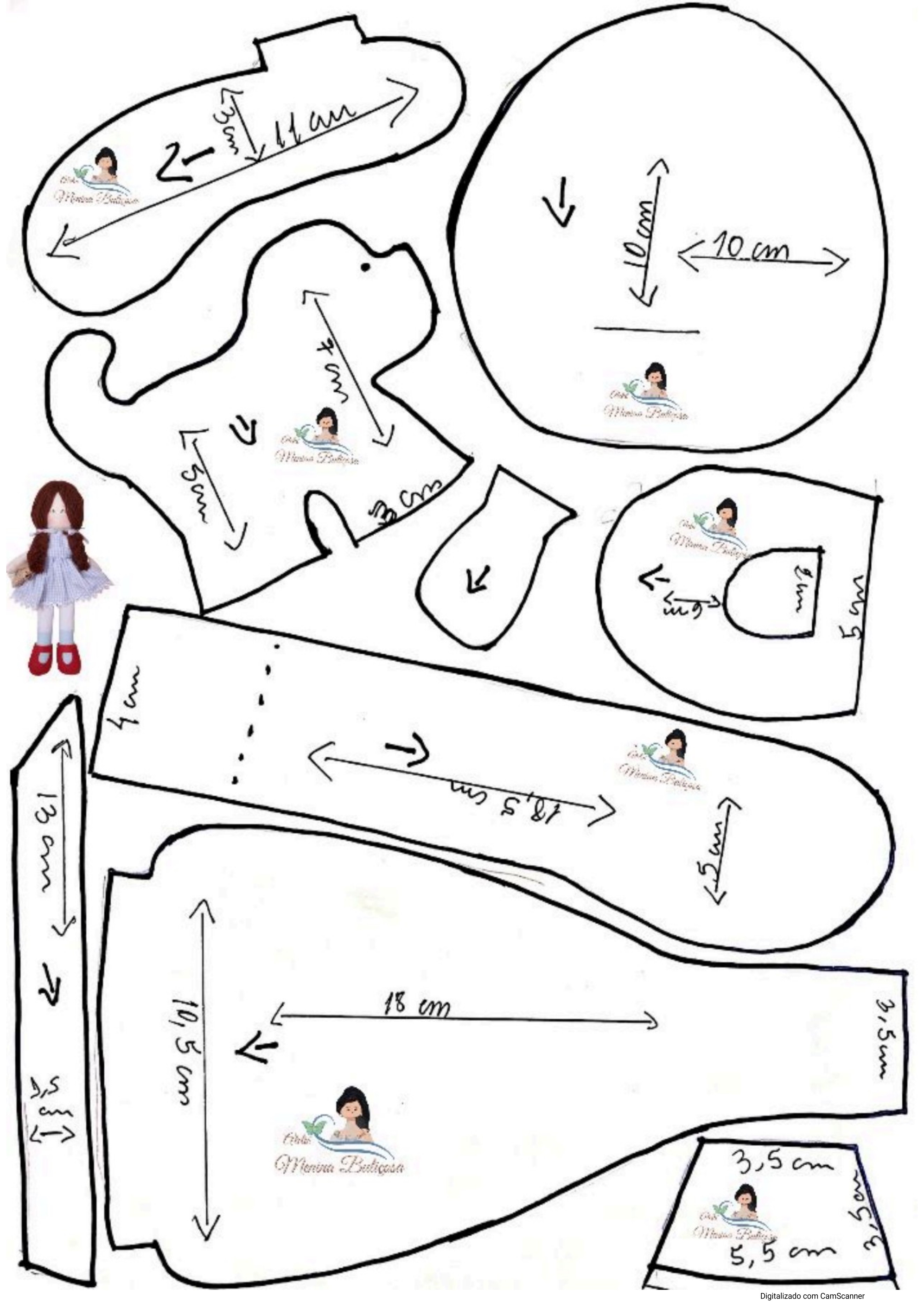 Boneca de pano inspirada na Dorothy parte 2 - molde parte 1