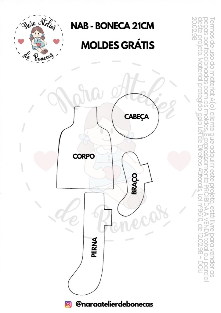 Boneca de pano para iniciantes - molde parte 1