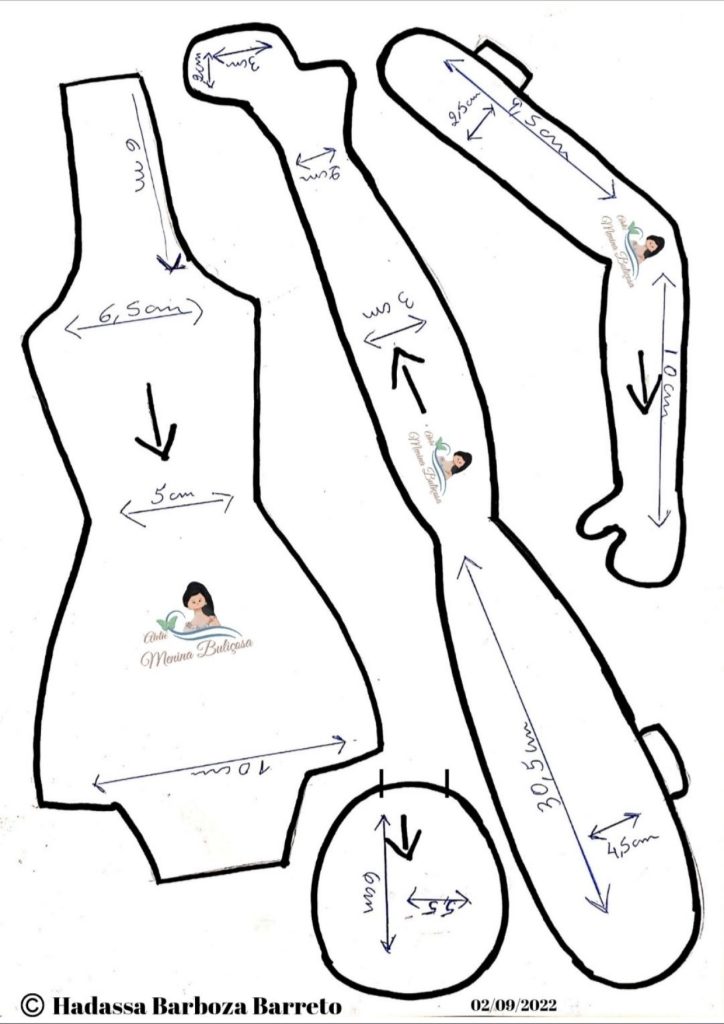 Boneca de pano personalizada inspirada na Wandinha - molde parte 3
