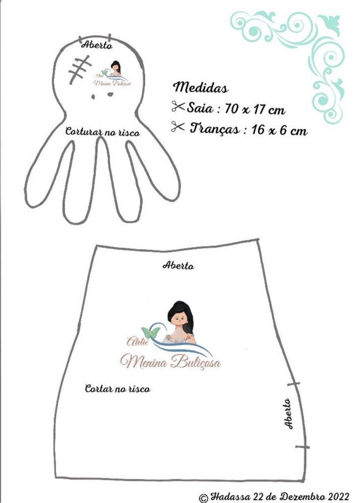 Boneca de pano Wandinha - molde parte 3