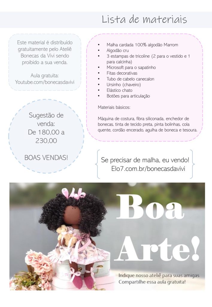 Boneca russa Thelminha aula 3 – acabamentos e cabelo - molde parte 2