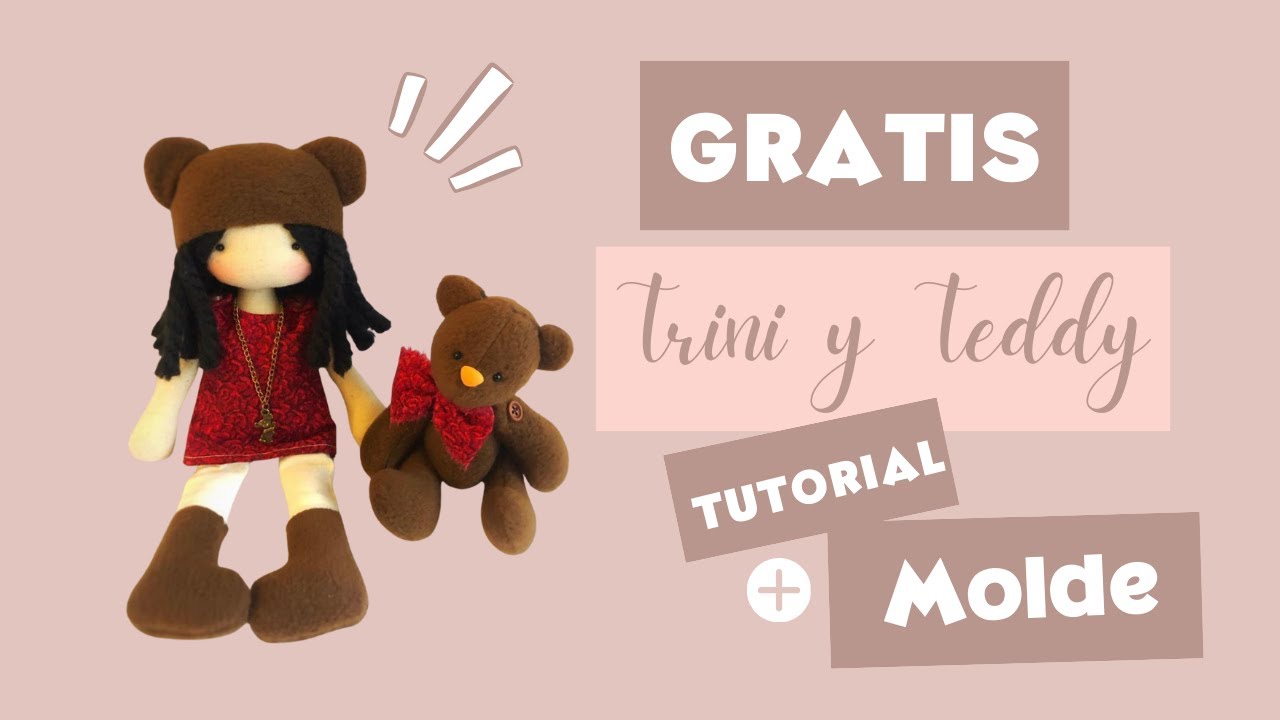 Boneca Trini e ursinho Teddy de tecido
