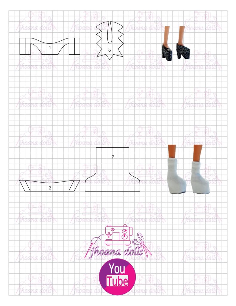 Botinhas para Barbie de pé plano - molde parte 1
