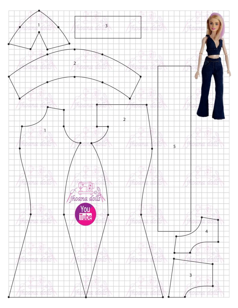 Calça jeans e cropped para Barbie - molde parte 1