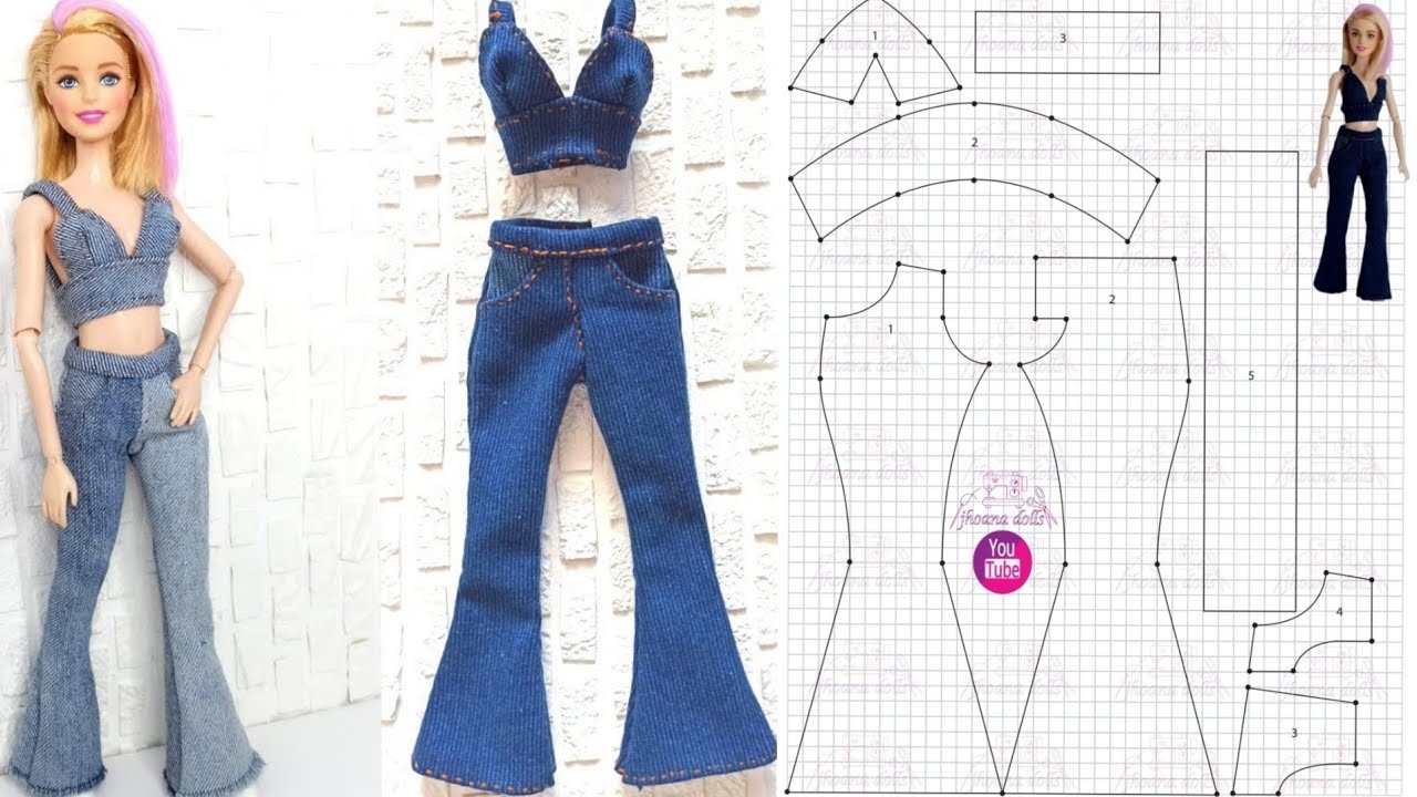 Calça jeans e cropped para Barbie