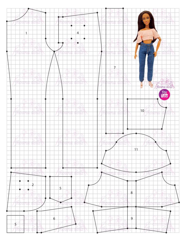 Calça mom jeans e blusa para Barbie - molde parte 1