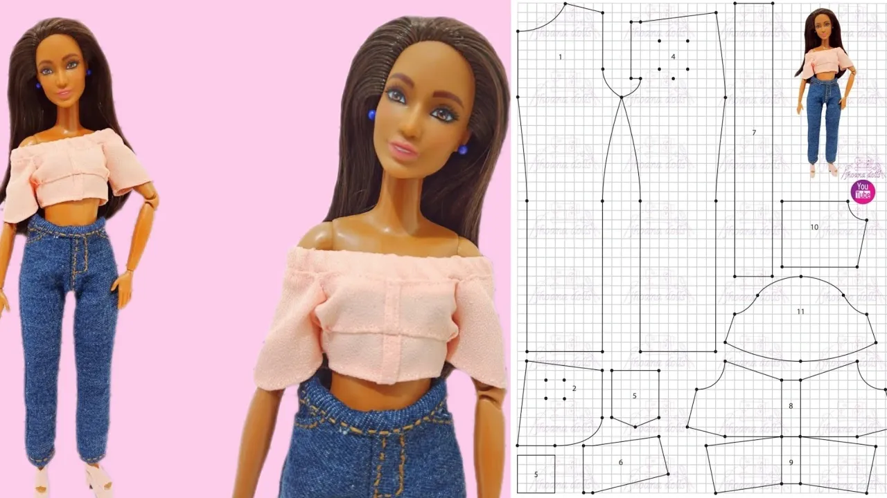 Calça mom jeans e blusa para Barbie