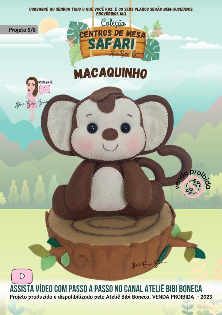 Centro de mesa macaquinho de feltro para vender o ano todo - molde parte 1
