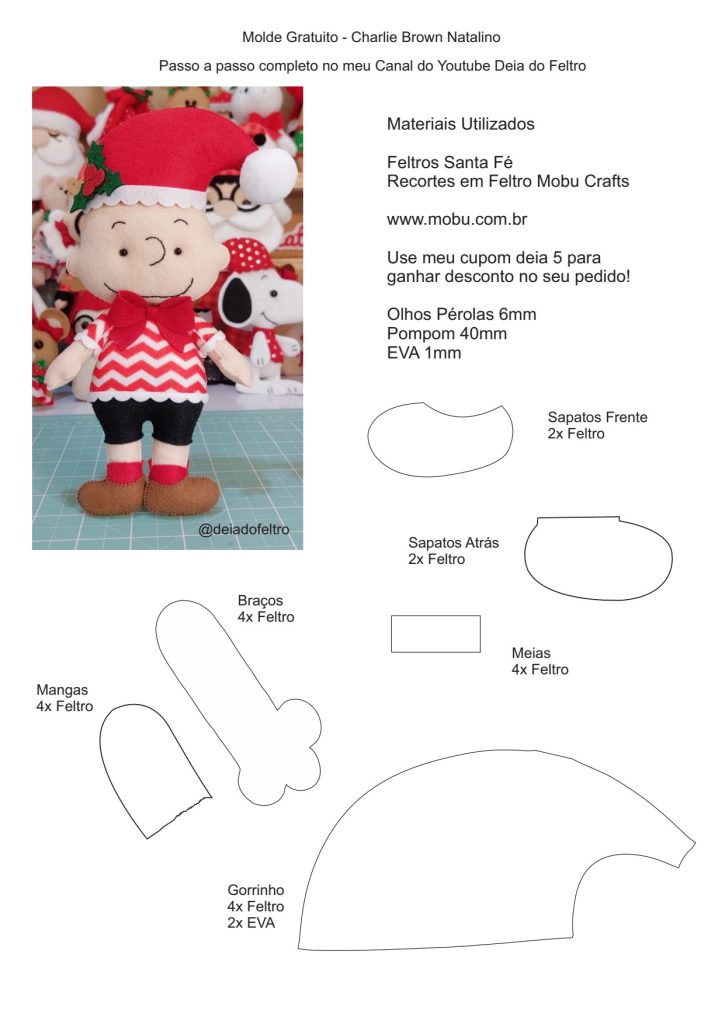 Charlie Brown de feltro passo a passo - molde parte 2