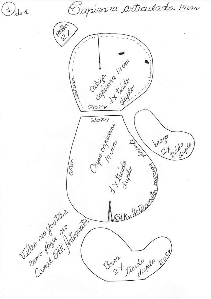 Chaveiro de capivara articulada de 14 cm - molde parte 1