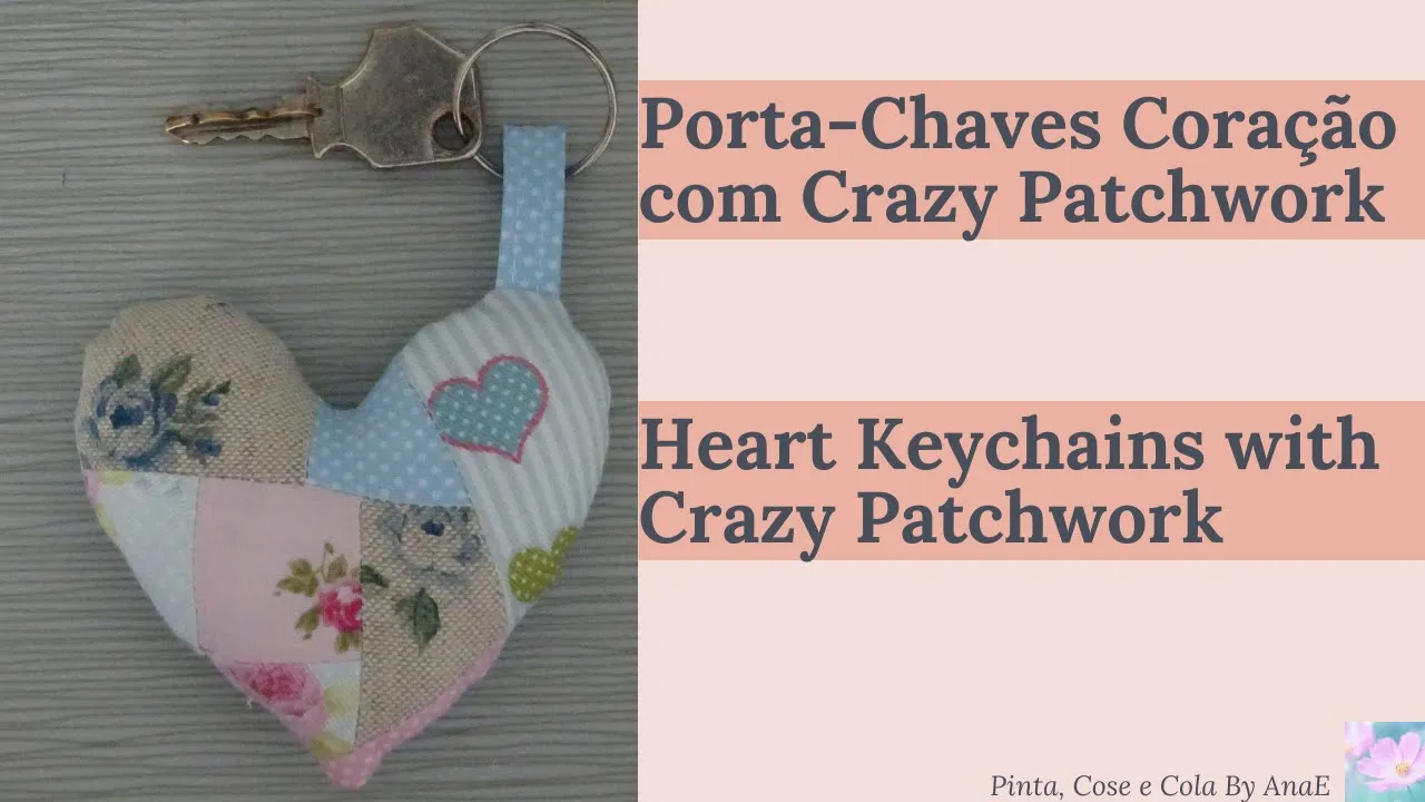 Chaveiro de coração com crazy patchwork