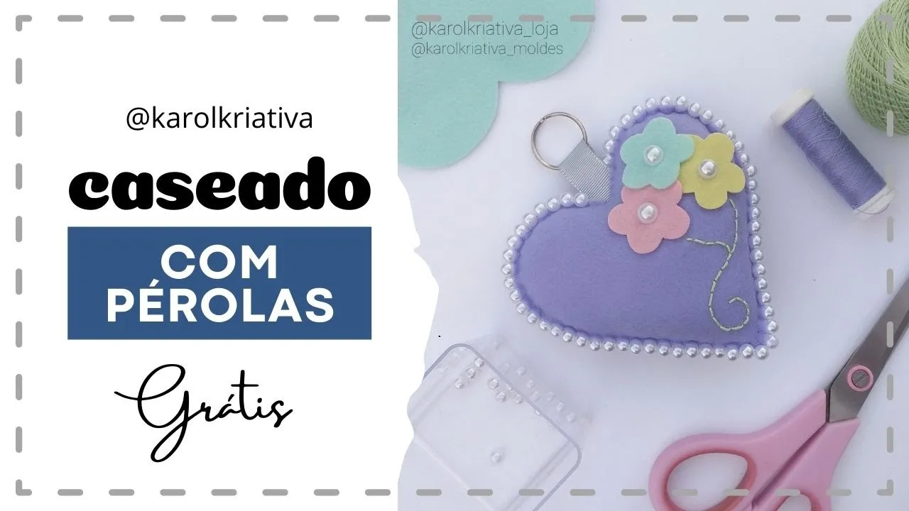 Chaveiro de coração de feltro com ponto caseado e pérolas