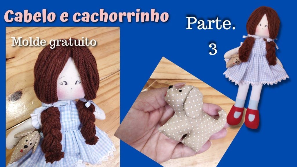 Como fazer cabelo com trança em boneca de pano parte 3 - molde parte 2