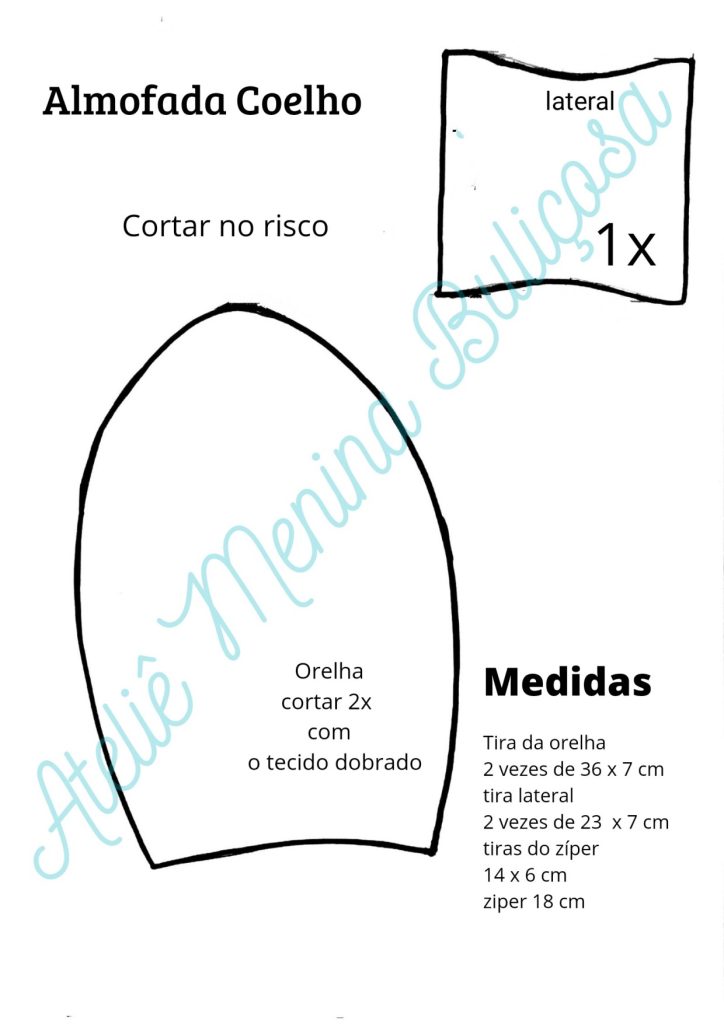 Como fazer capa de almofada com zíper – almofada coelho - molde parte 3