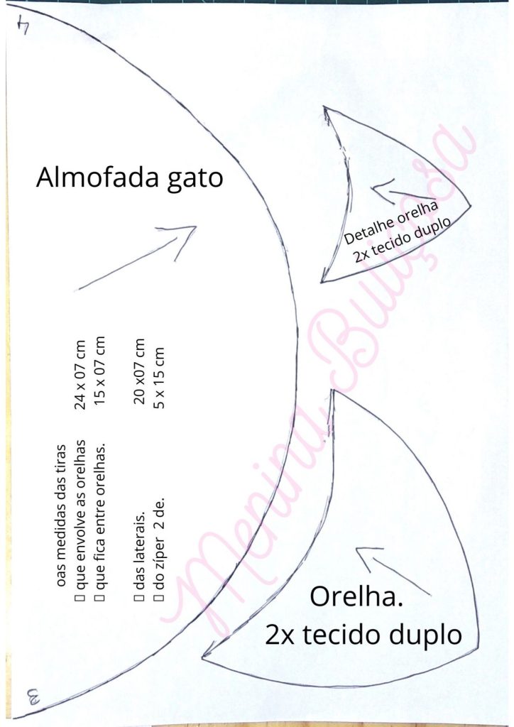 Como fazer capa de almofada de gato para criança - molde parte 3