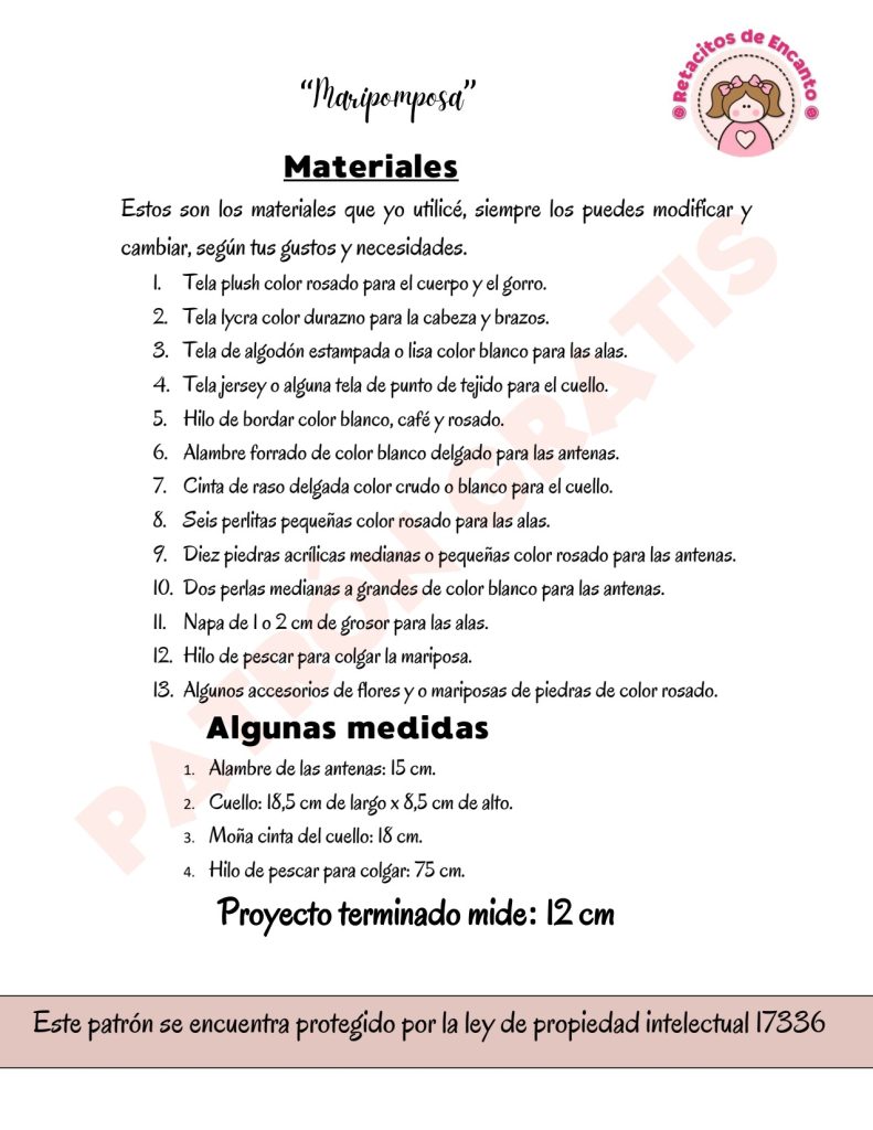 Como fazer Maripomposa, a bebê borboleta de tecido - molde parte 2