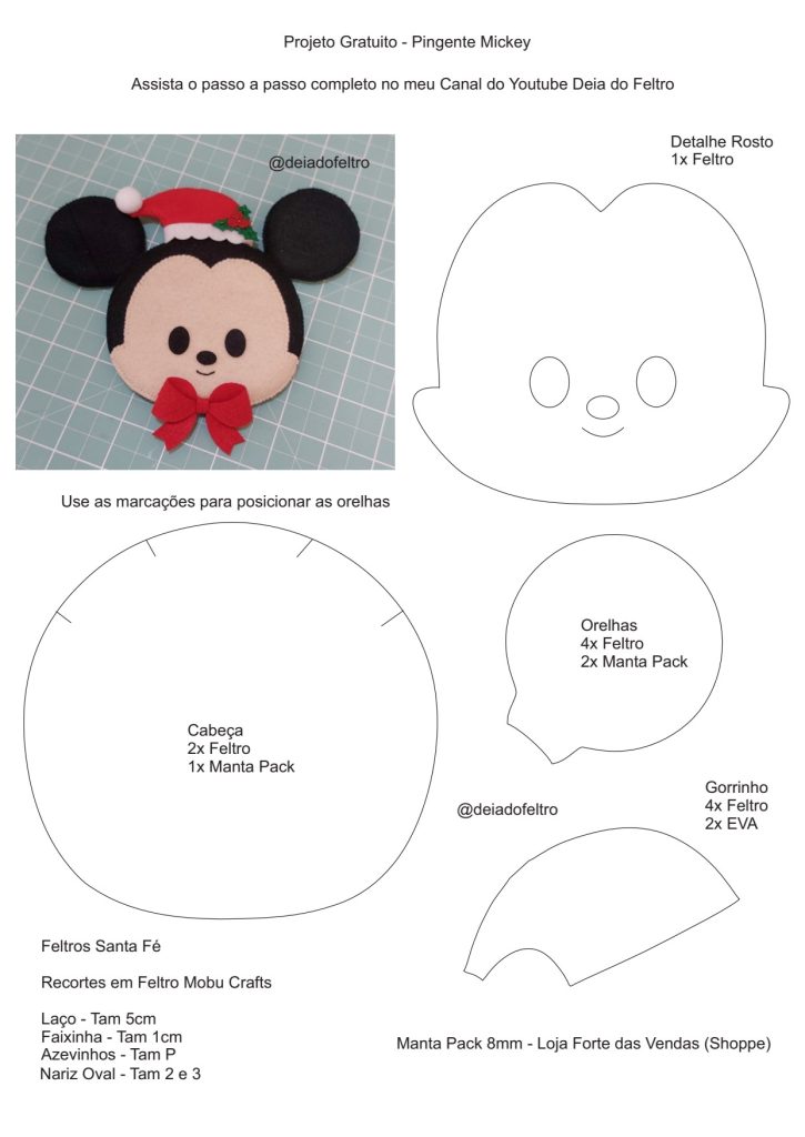 Como fazer Mickey de feltro - molde parte 1