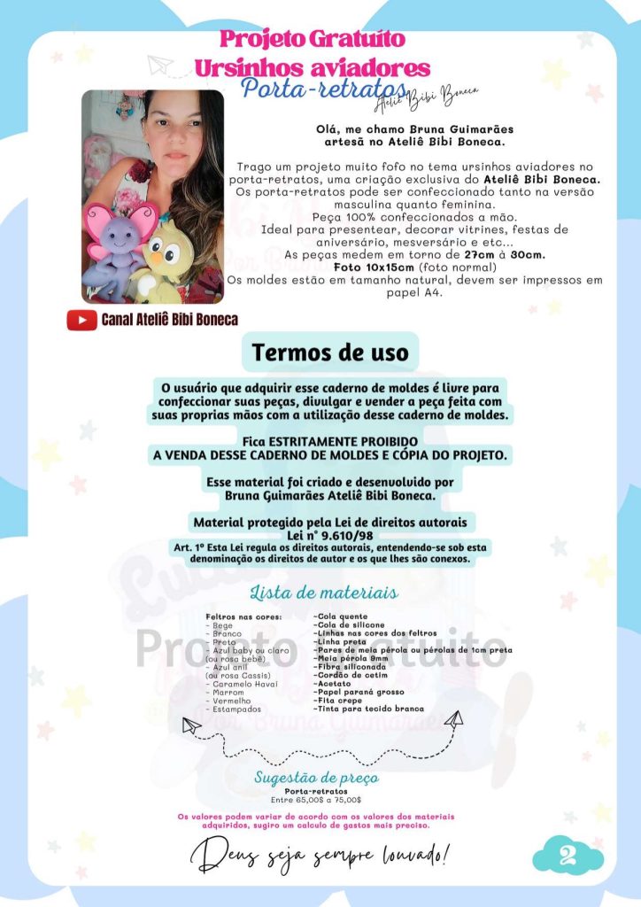 Como fazer porta-retratos de feltro com ursinhos aviadores - molde parte 2