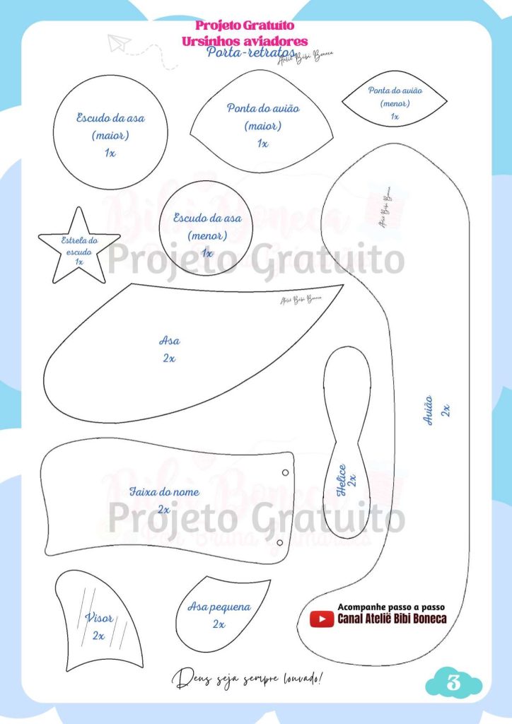 Como fazer porta-retratos de feltro com ursinhos aviadores - molde parte 3