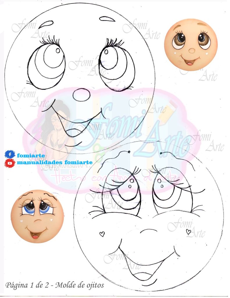 Como pintar olhos de fofucha de EVA fácil passo a passo - molde parte 1