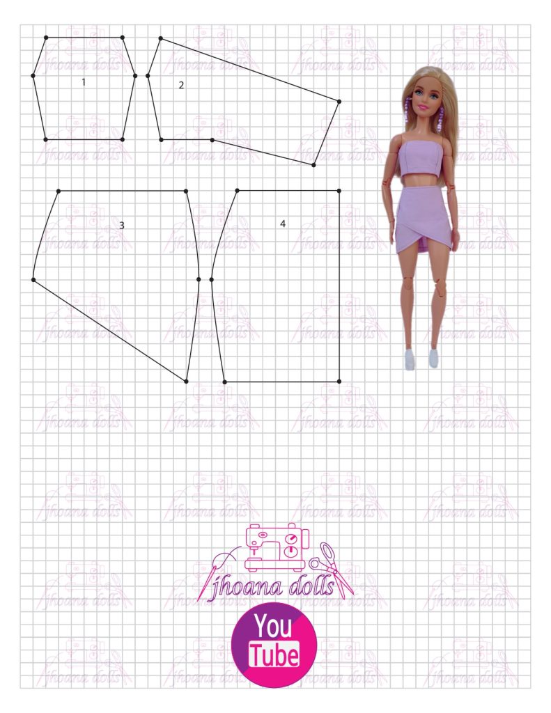 Cropped e saia assimétrica para Barbie modelo 106 - molde parte 1
