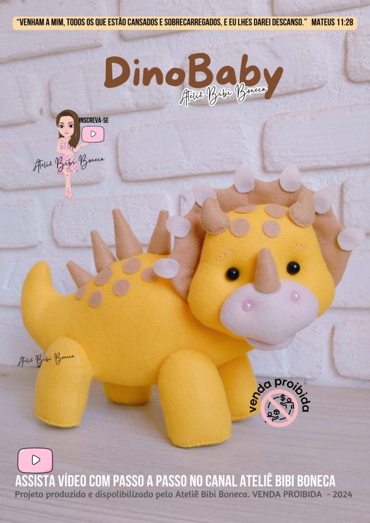 Dinossauro baby de feltro passo a passo, costurado à mão ou na máquina - molde parte 1