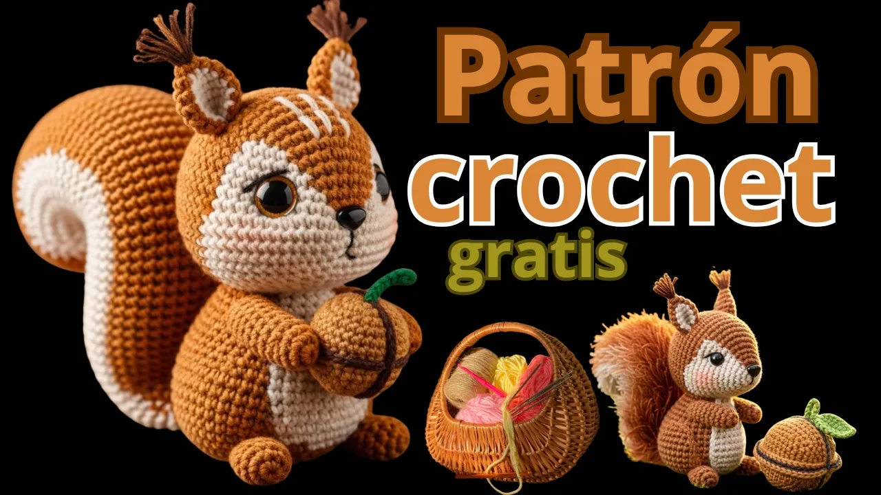 Esquilo e noz interativos de crochê para iniciantes