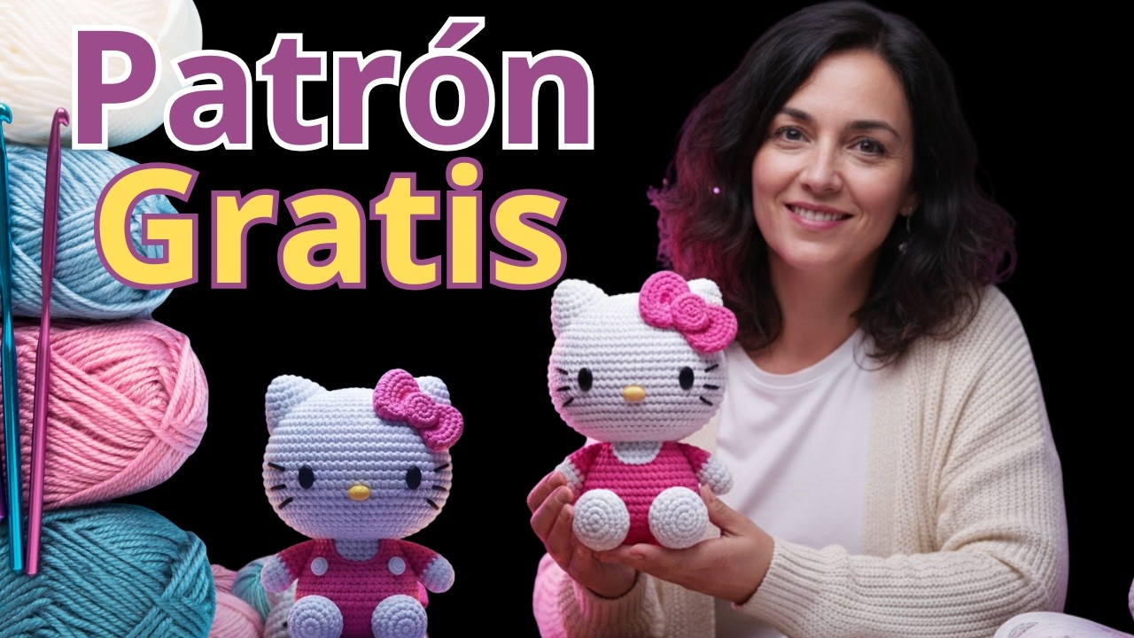 Hello Kitty de crochê com saia rosa