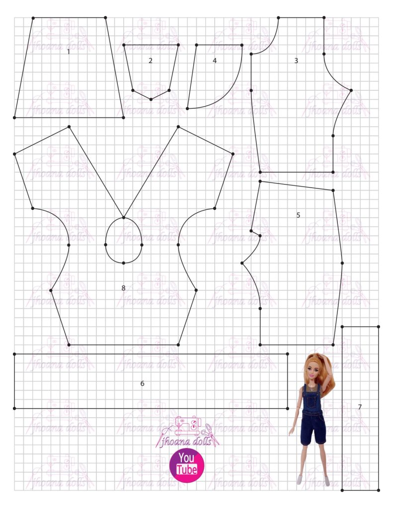 Jardineira jeans e top para Barbie - molde parte 1
