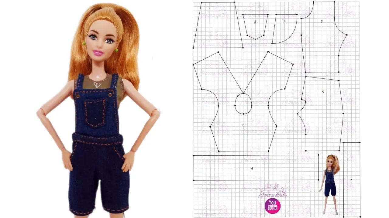 Jardineira jeans e top para Barbie
