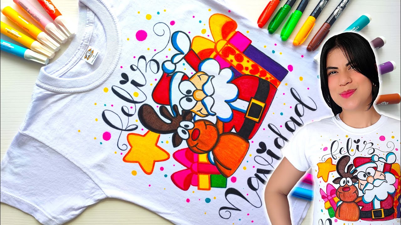 Letras e desenho em tecido – camiseta natalina passo a passo