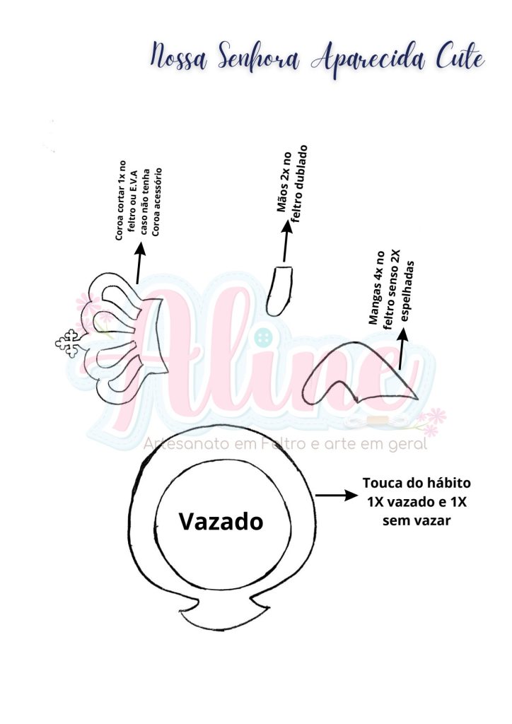 Nossa Senhora Aparecida fofinha de feltro - molde parte 5