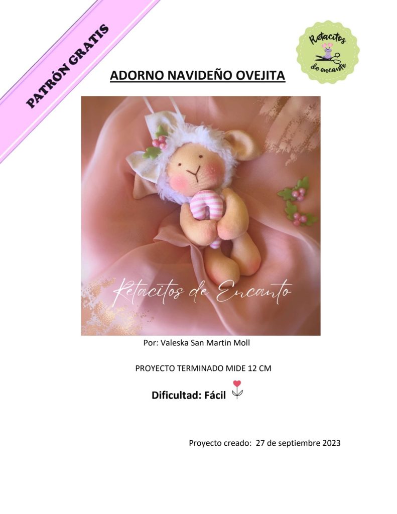 Ovelhinha natalina rosa adorável - molde parte 1
