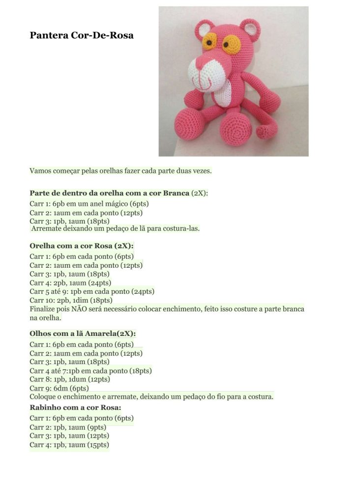 Pantera Cor-de-Rosa de amigurumi - molde parte 1