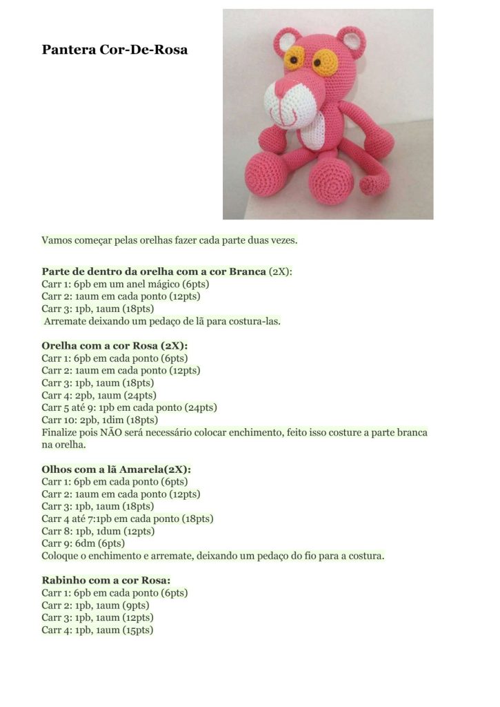 Pantera Cor-de-Rosa natalina de amigurumi - molde parte 1