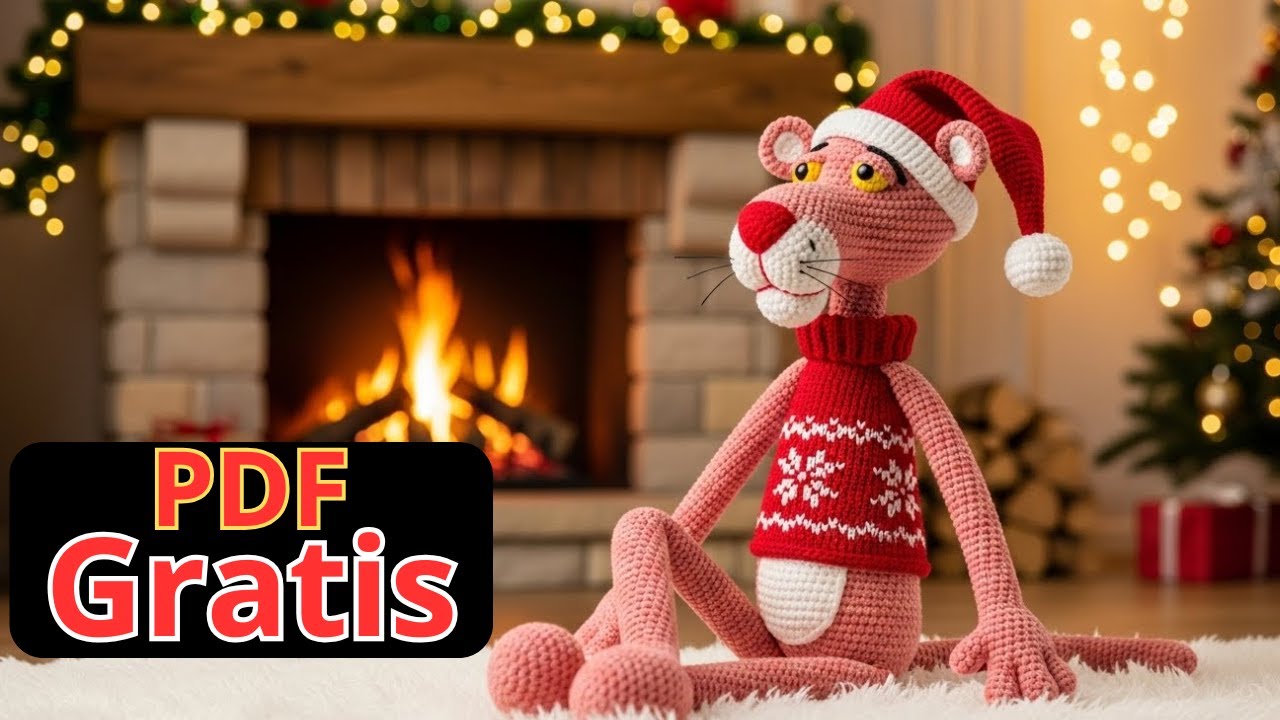 Pantera Cor-de-Rosa natalina de amigurumi