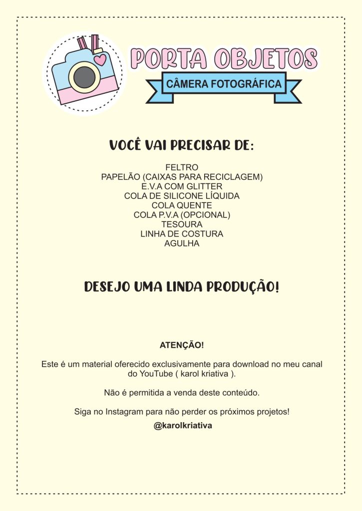 Porta-objetos de feltro em formato de câmera fotográfica - molde parte 2