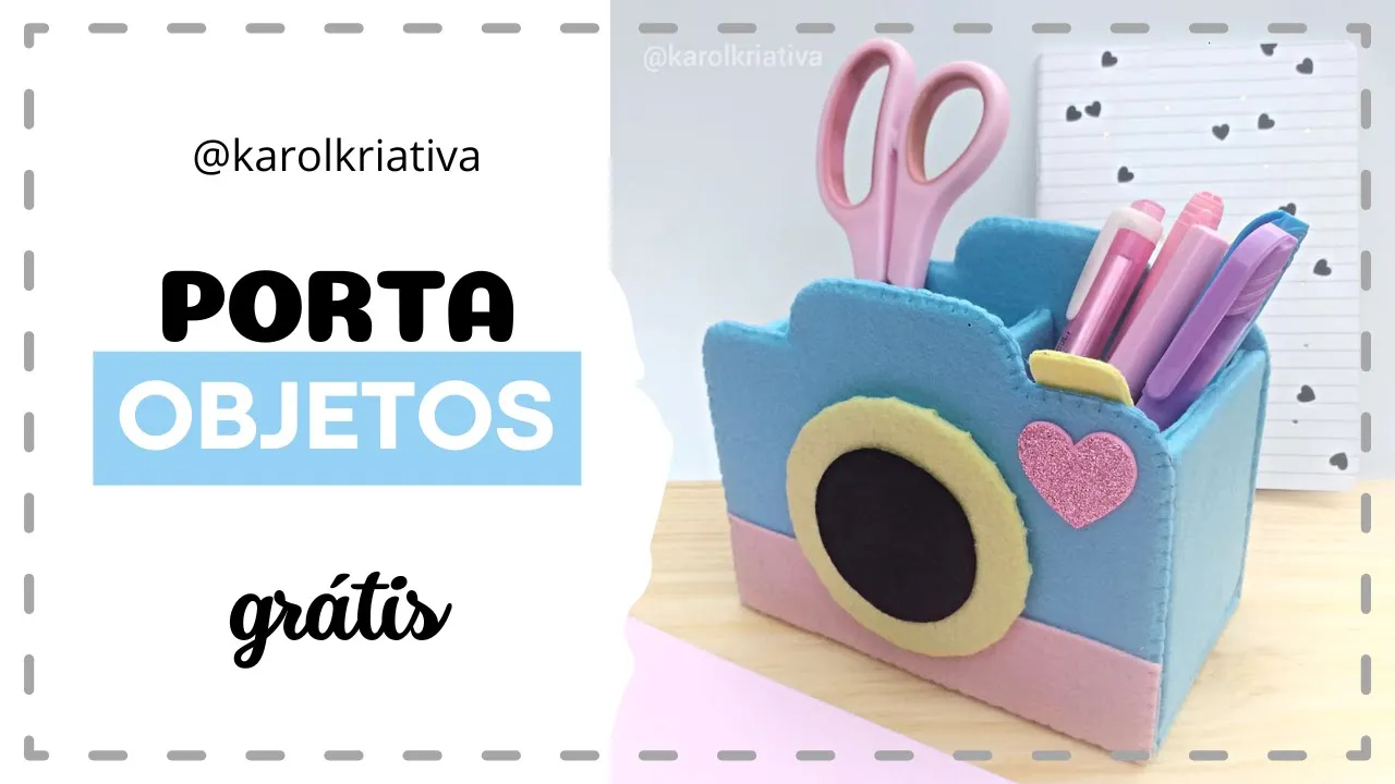 Porta-objetos de feltro em formato de câmera fotográfica