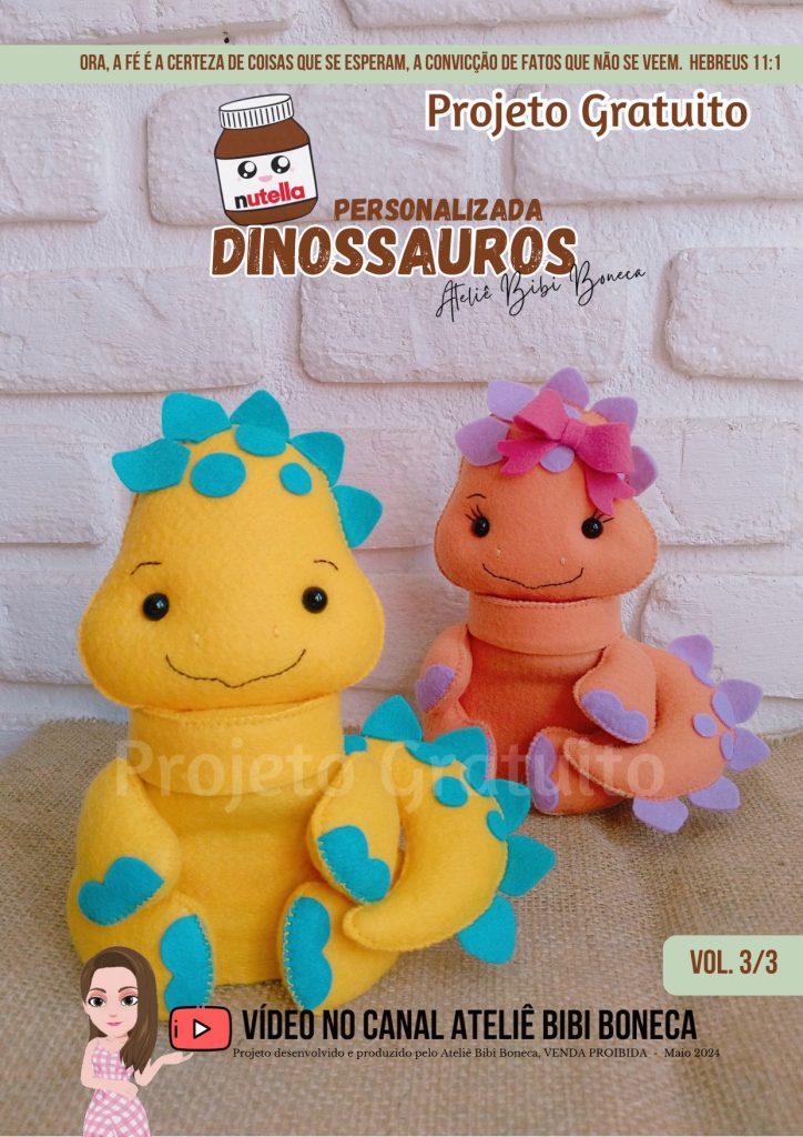 Pote de Nutella personalizado de luxo com dinossauros de feltro - molde parte 1