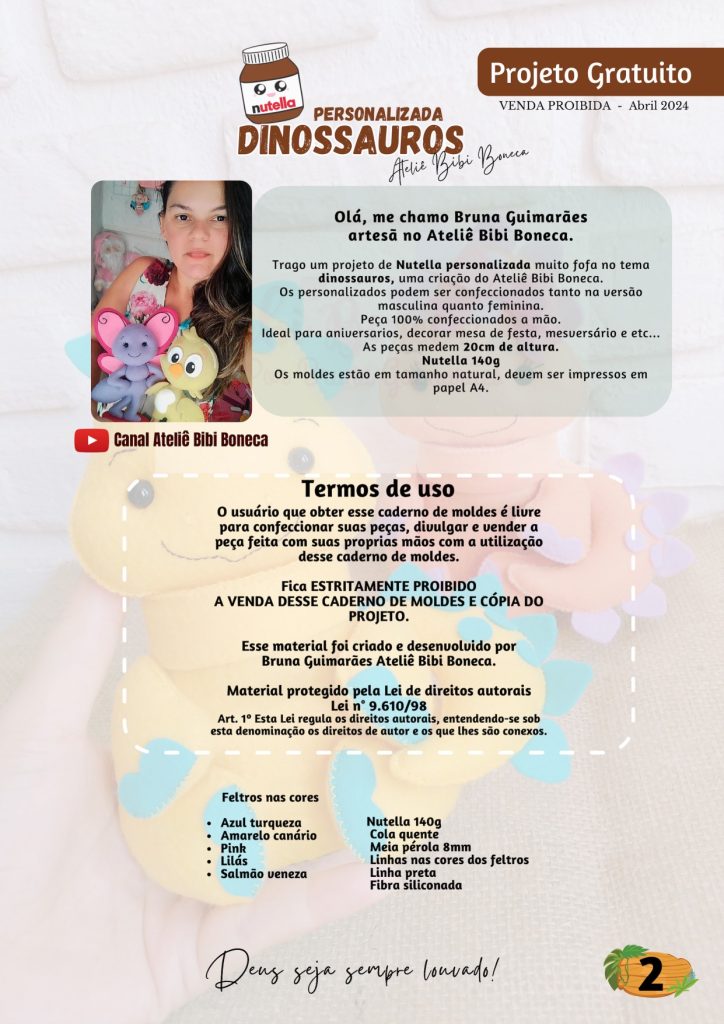 Pote de Nutella personalizado de luxo com dinossauros de feltro - molde parte 2