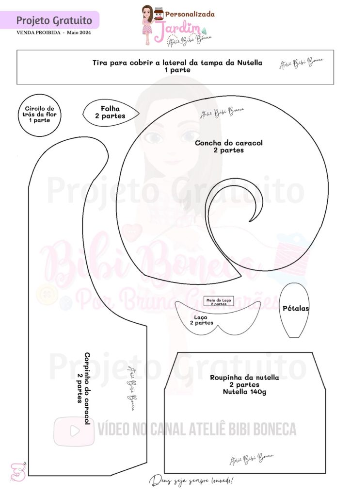 Pote de Nutella personalizado Jardim Encantado com caracol - molde parte 3