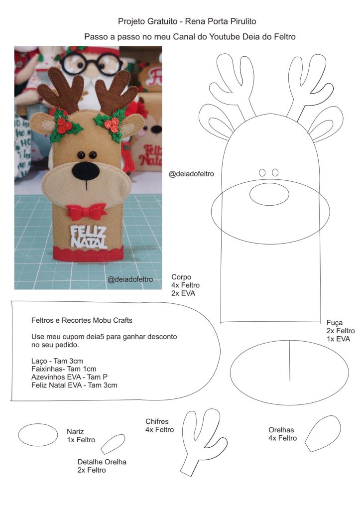 Rena porta-pirulito – lembrancinha de Natal - molde parte 1