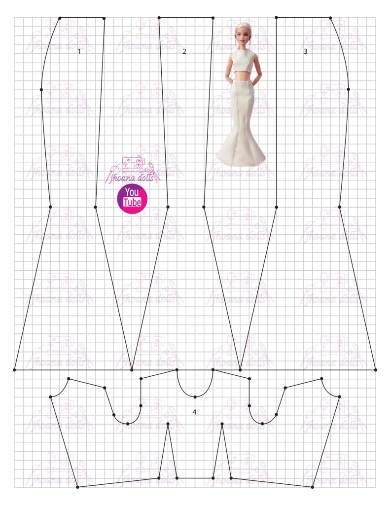 Saia sereia e cropped para Barbie - molde parte 1