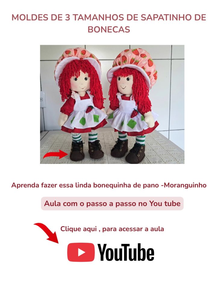 Sapatinho de boneca de pano em 3 tamanhos – 8, 10 e 12 cm - molde parte 1