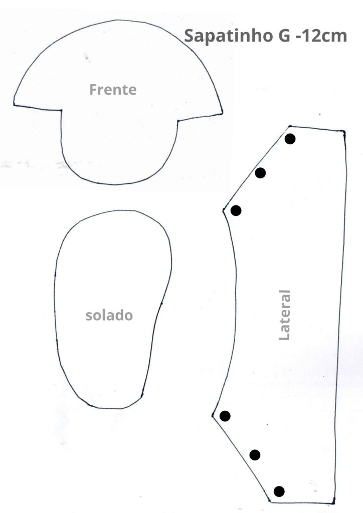 Sapatinho de boneca de pano em 3 tamanhos – 8, 10 e 12 cm - molde parte 2