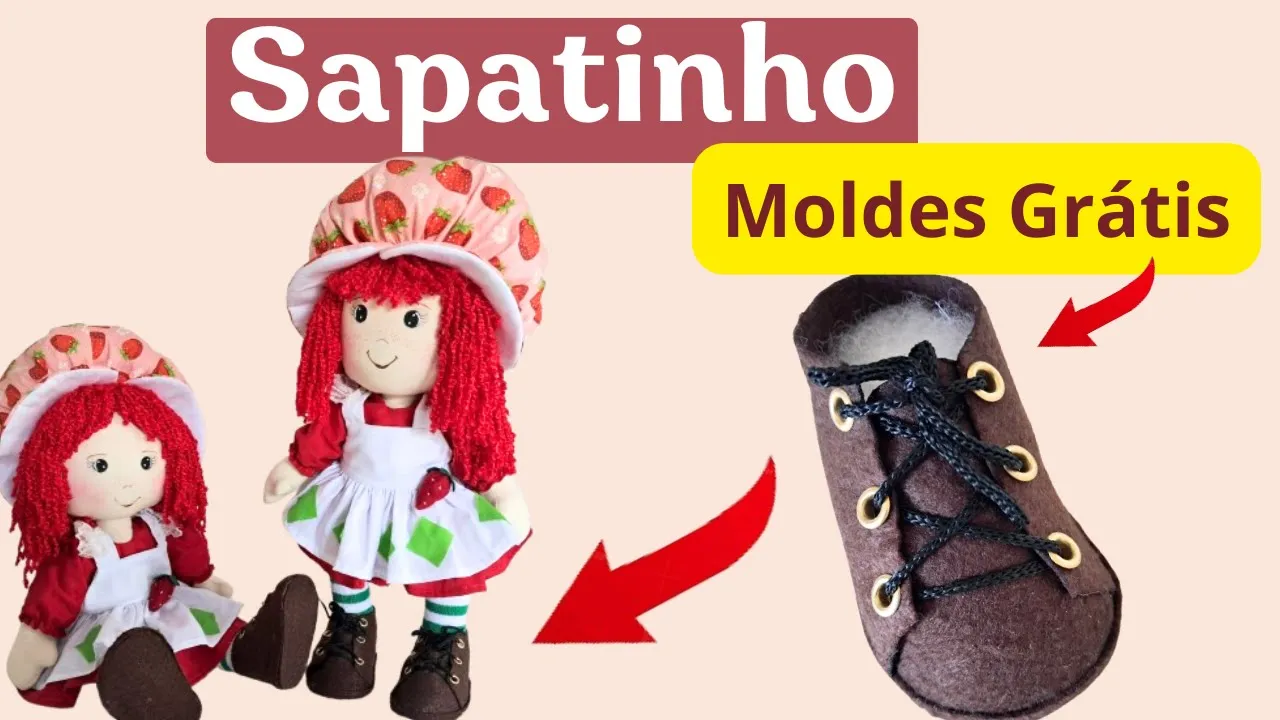 Sapatinho de boneca de pano em 3 tamanhos – 8, 10 e 12 cm