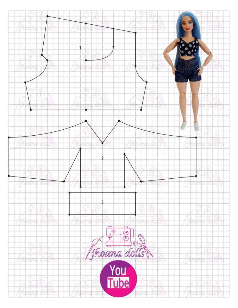 Short e cropped para Barbie Curvy - molde parte 1