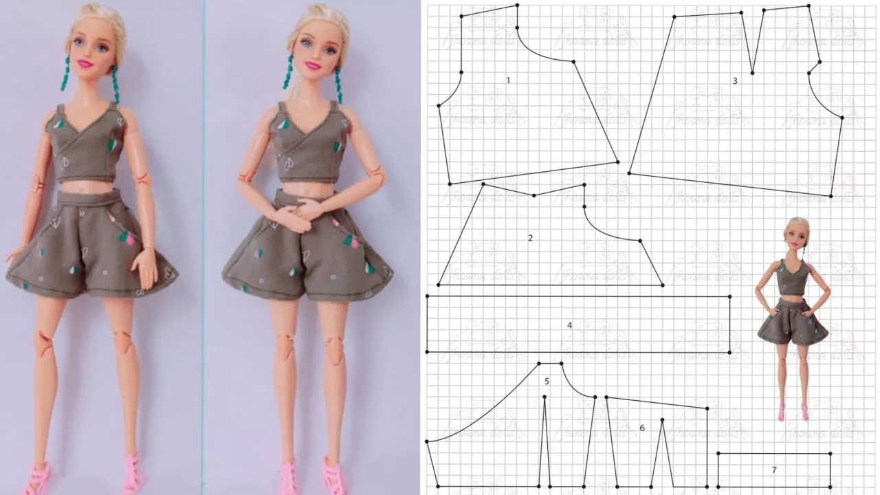 Top e shorts para Barbie