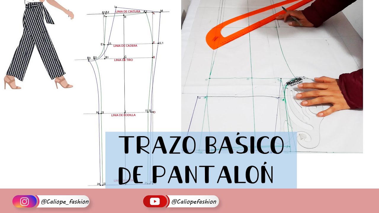 Traçado básico de calça feminina com tabela de medidas